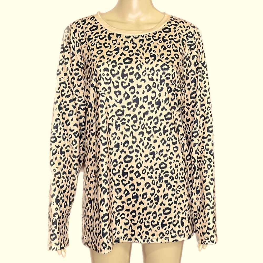 Leopard Print Long Sleeve Crew Neck Top Size XL